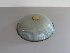 Blue Glass and Brass Base Art Deco Ceiling Lamp, 1940s, Germany