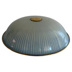Blue Glass and Brass Base Art Deco Ceiling Lamp, 1940s, Germany