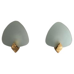 Paire d'appliques en verre bleu et laiton, années 1970, Italie