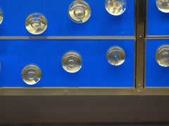 Blue Glass and Brass Sideboard with 28 Murano Jewelry and Four Drawers Available