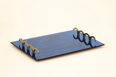 Blue glass and brass tray