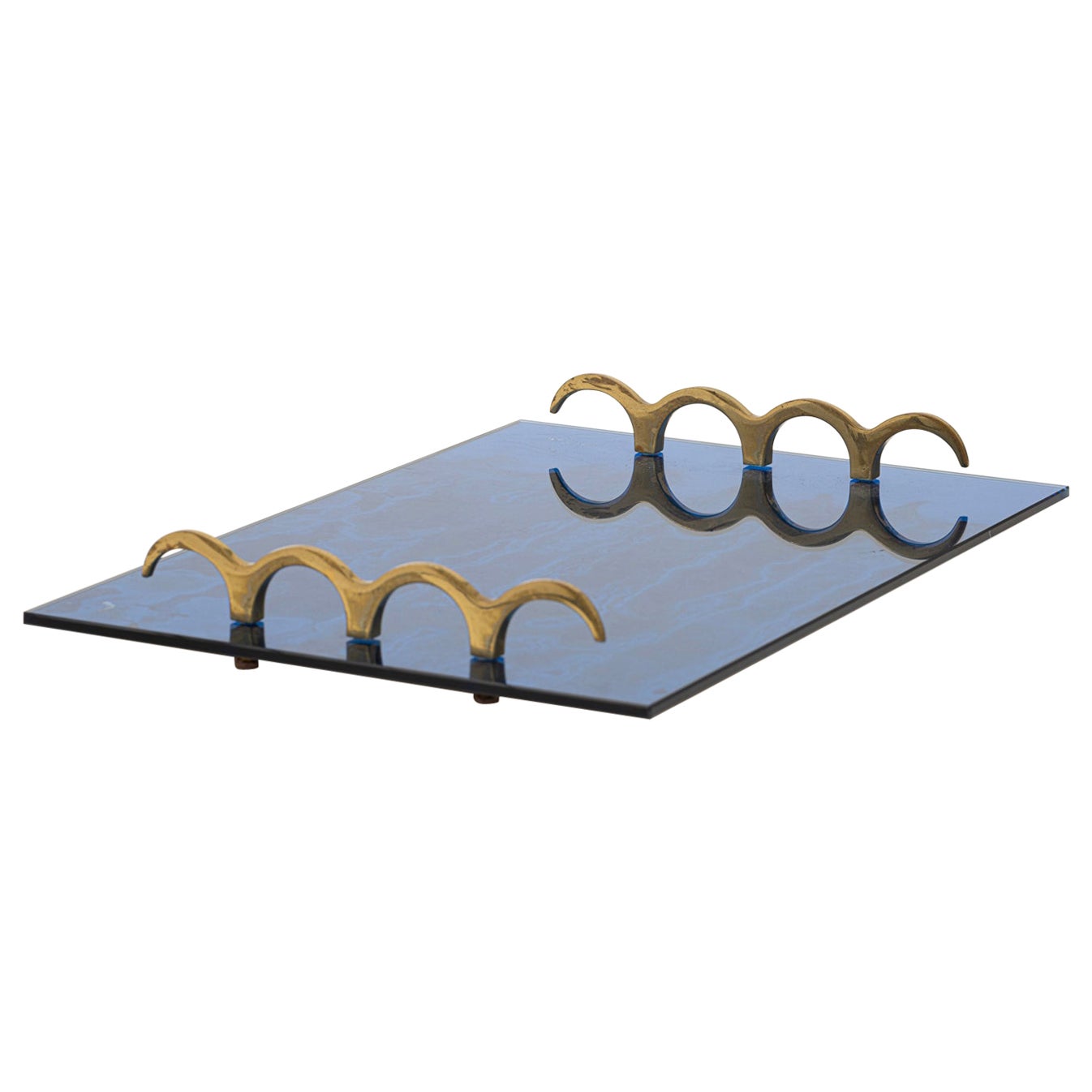 Blue glass and brass tray