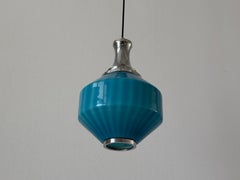 Blue Glass and Chrome Frame Ceiling Lamp, 1960s, Germany
