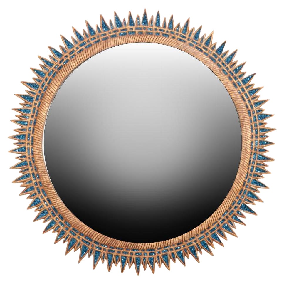 Blue Glass and Resin Convex Mirror.