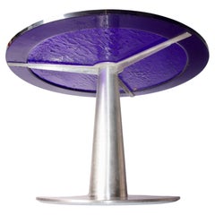 Mesa de comedor para 4 personas de cristal azul y acero inoxidable firmada Perrin & Perrin
