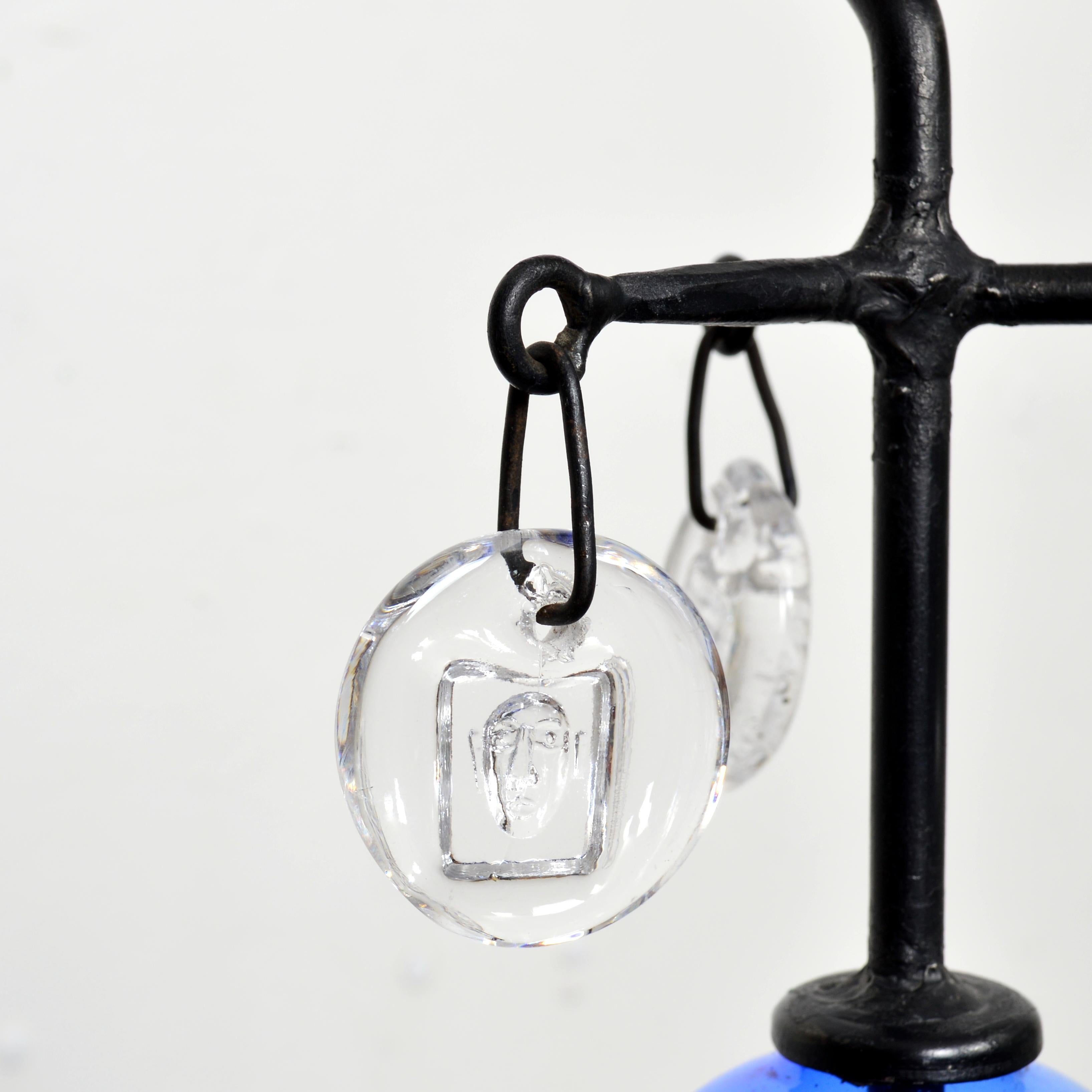 Chandelier en verre bleu et fer forgé Candelabra by Erik Höglund Sweden en vente 1
