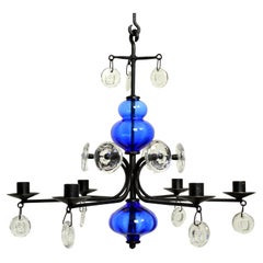 Blauer glas- und schmiedeeiserner kronleuchter kronleuchter von Erik Höglund Schweden