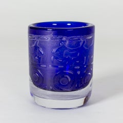 Blue Glass Ariel Technique Vase by Bengt Edenfalk