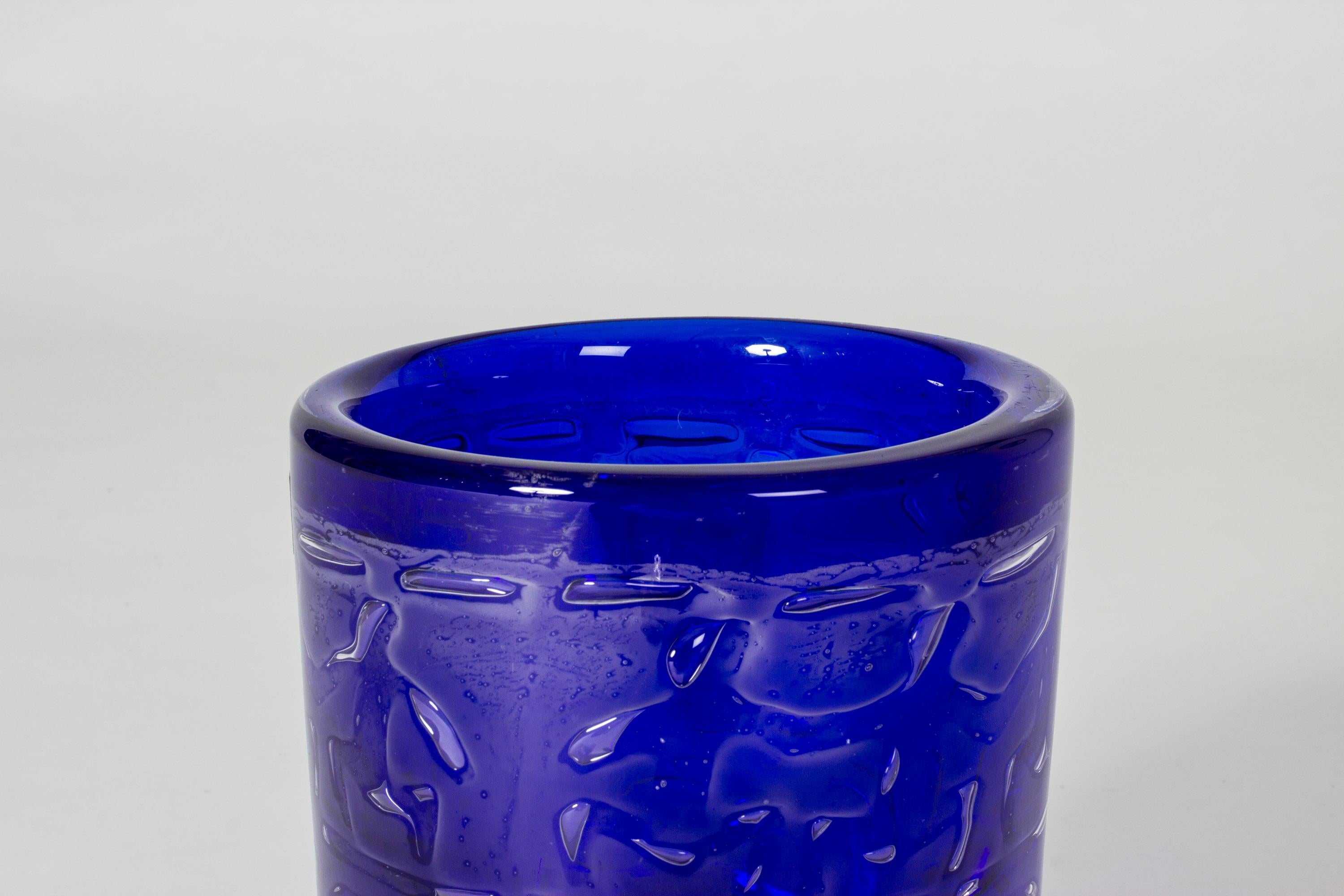 Scandinavian Modern Blue Glass Ariel Technique Vase by Bengt Edenfalk For Sale