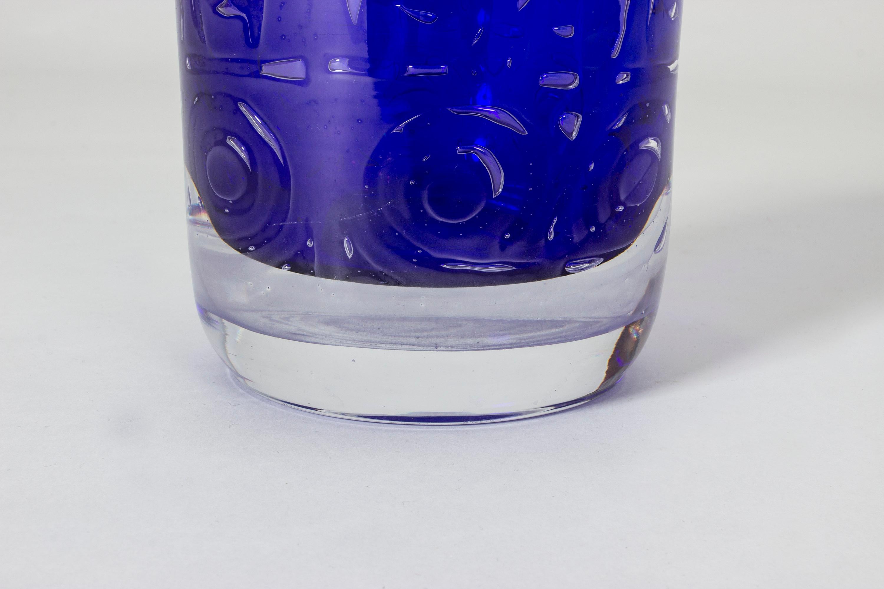 Swedish Blue Glass Ariel Technique Vase by Bengt Edenfalk For Sale