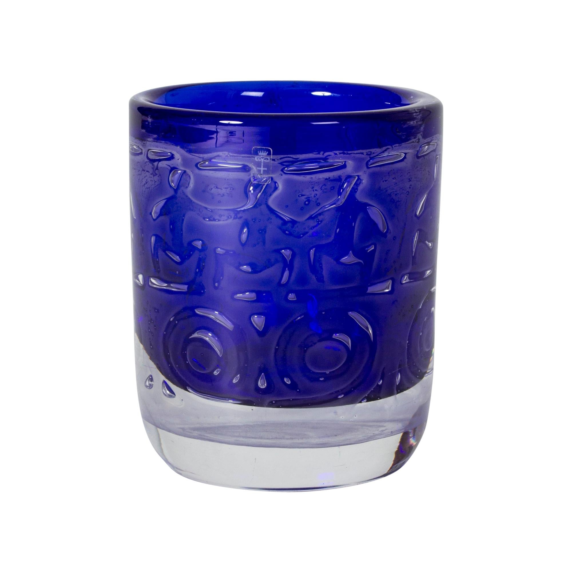 Blue Glass Ariel Technique Vase by Bengt Edenfalk For Sale