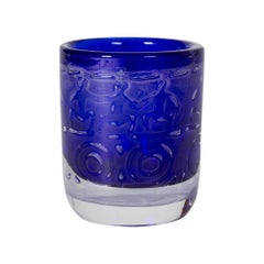 Vintage Blue Glass Ariel Technique Vase by Bengt Edenfalk