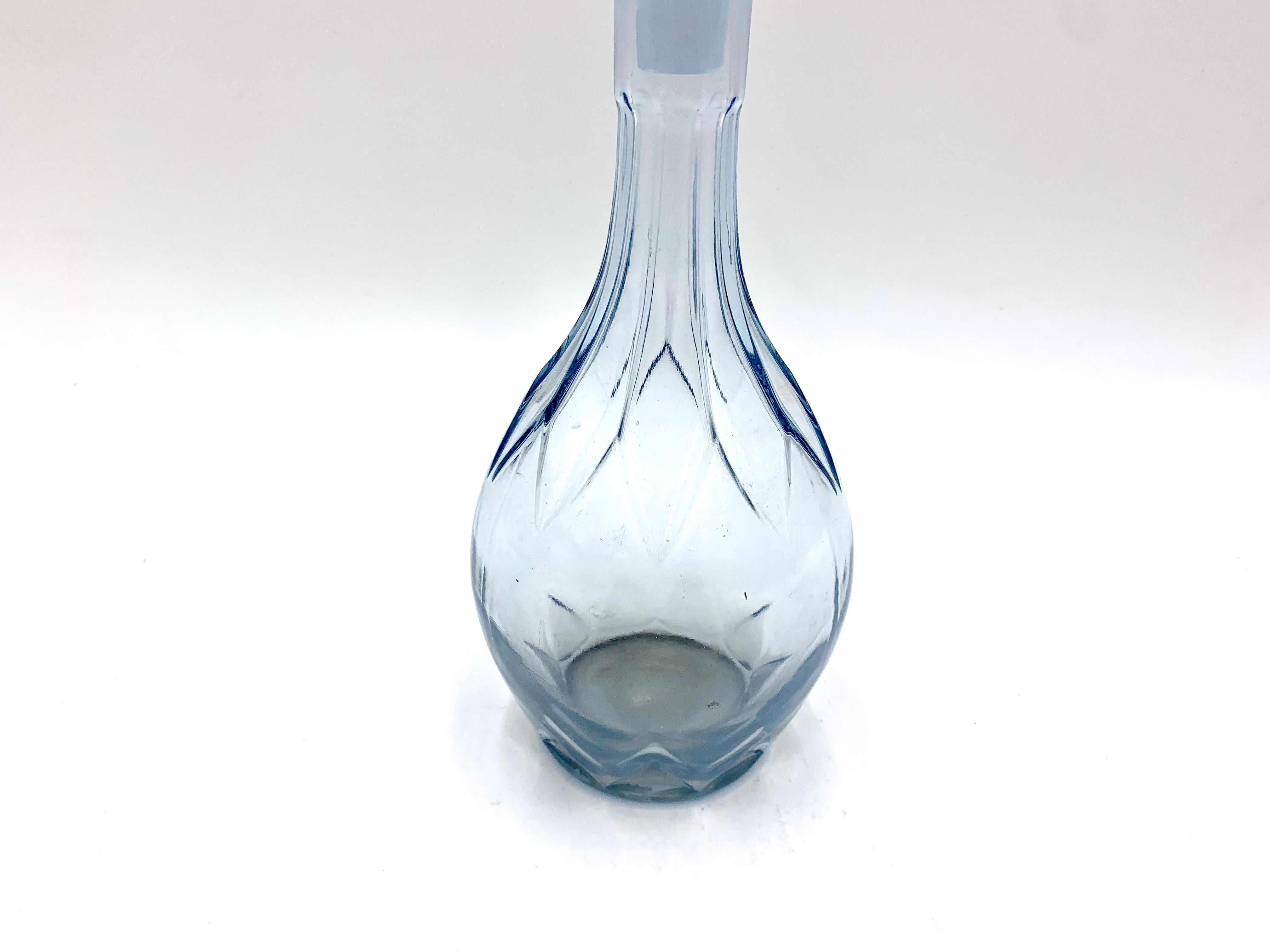 Blue Glass Art Deco Decanter Carafe In Good Condition In Chorzów, PL