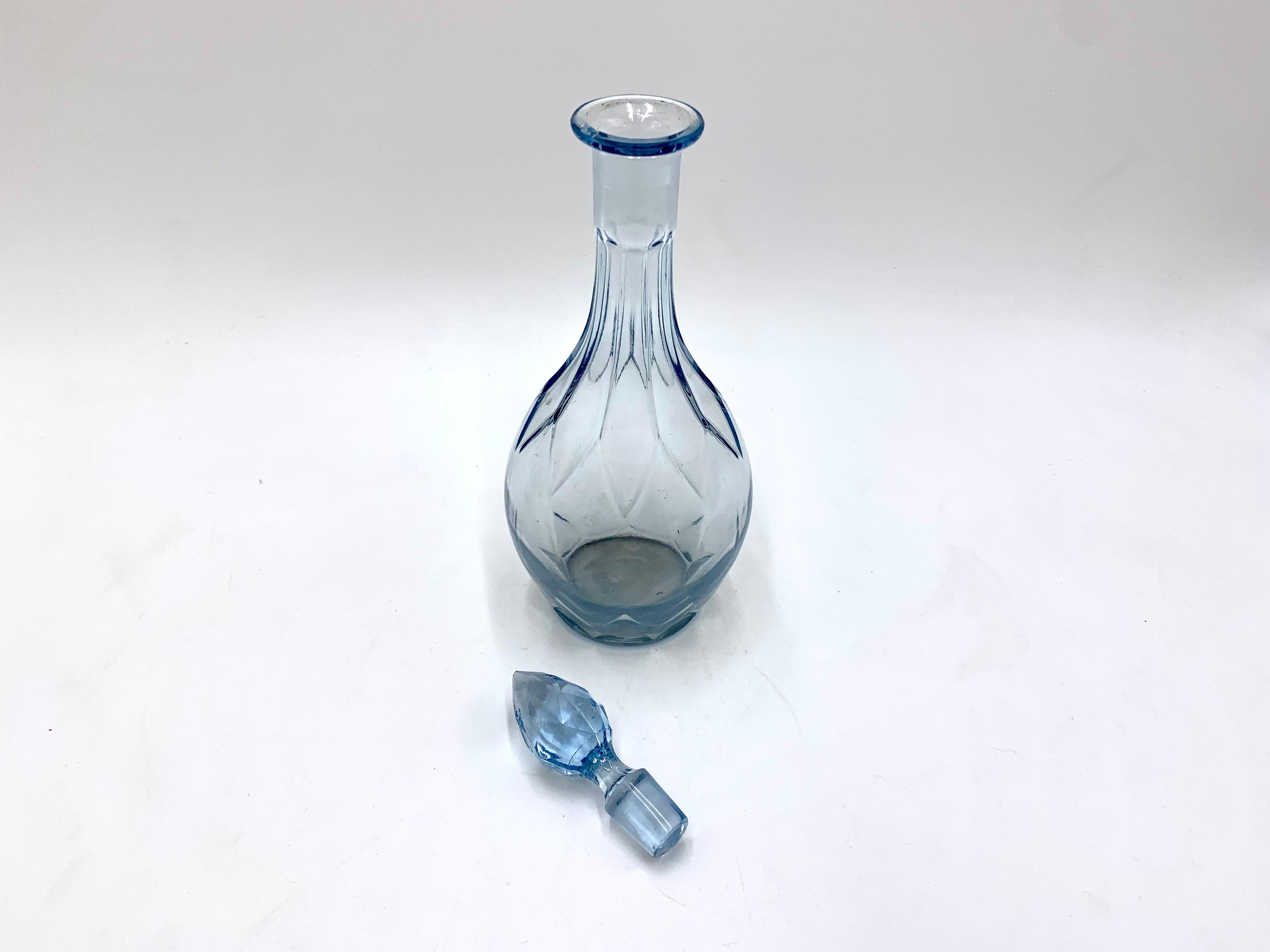 Mid-20th Century Blue Glass Art Deco Decanter Carafe