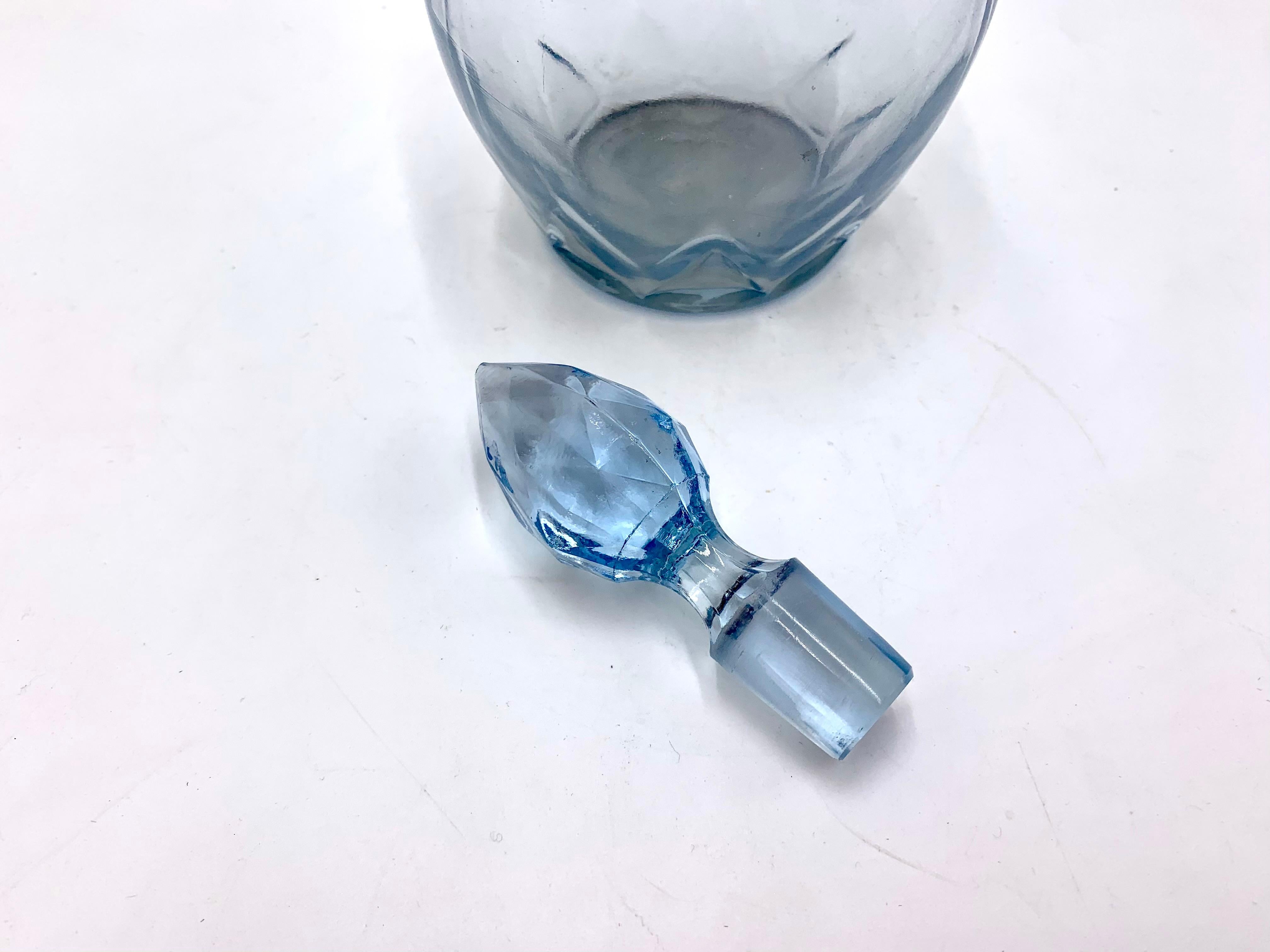 Blue Glass Art Deco Decanter Carafe 1