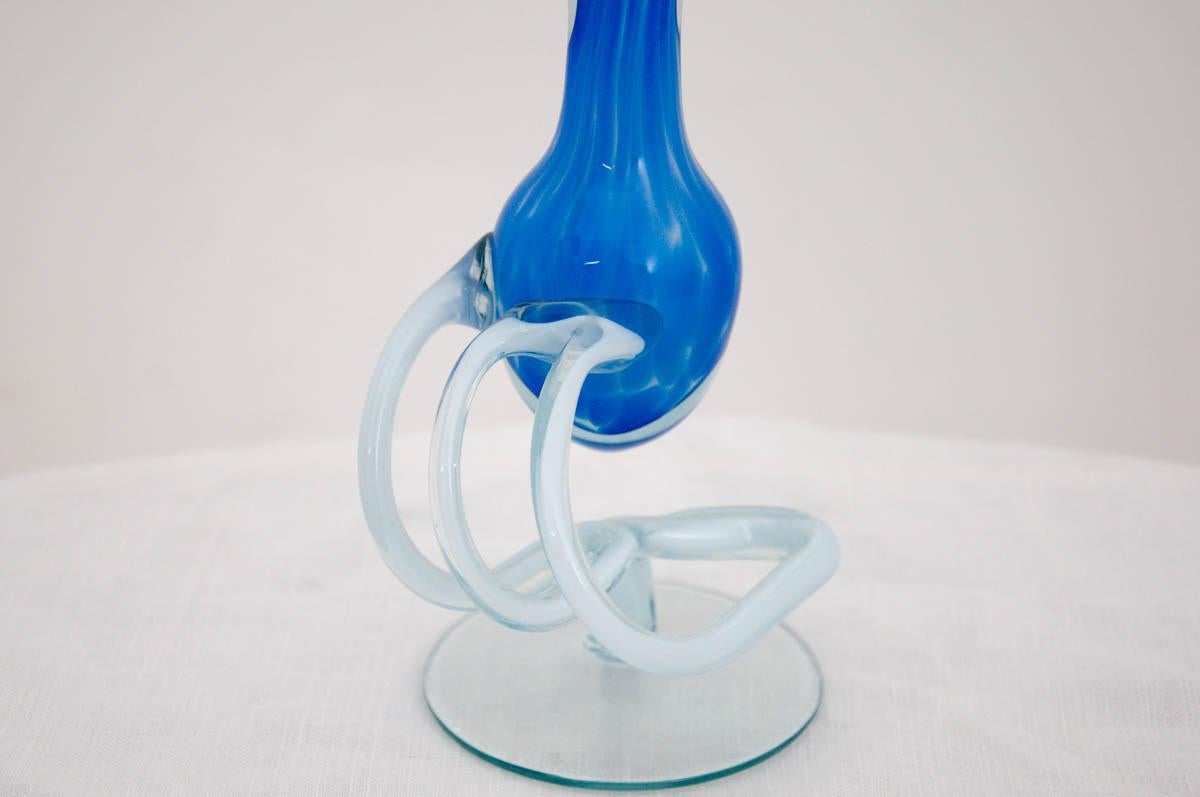 Mid-Century Modern Blue Glass Art Glass Vase
