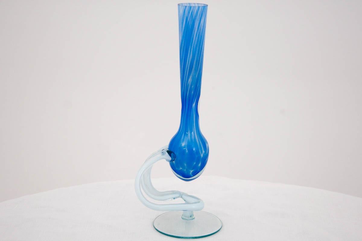 European Blue Glass Art Glass Vase
