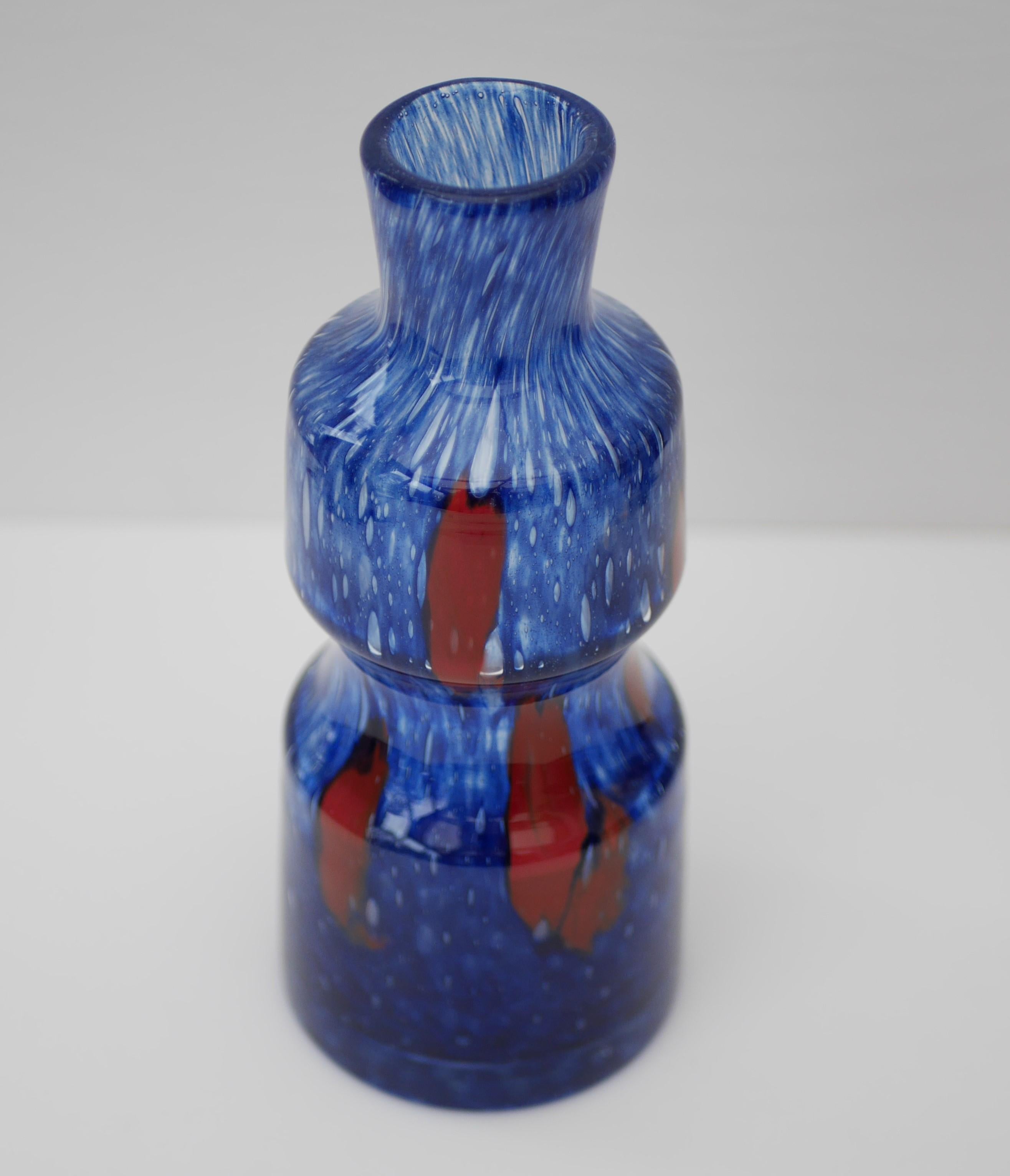 Hand-Crafted Blue Glass Art Vase from 'Prachen' Glass Works For Sale
