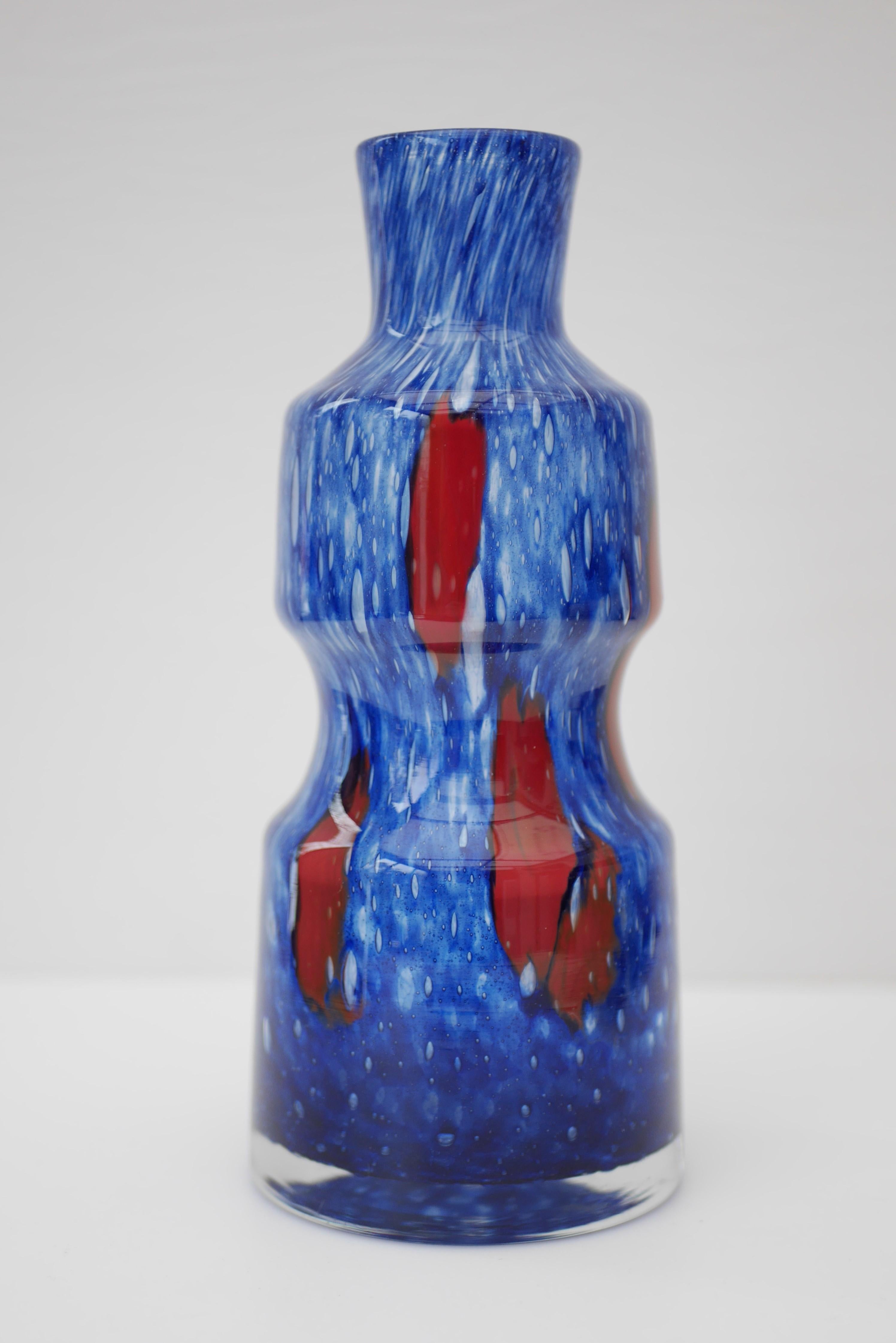 Late 20th Century Blue Glass Art Vase from 'Prachen' Glass Works For Sale
