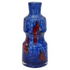 Retro Blue Glass Art Vase from 'Prachen' Glass Works
