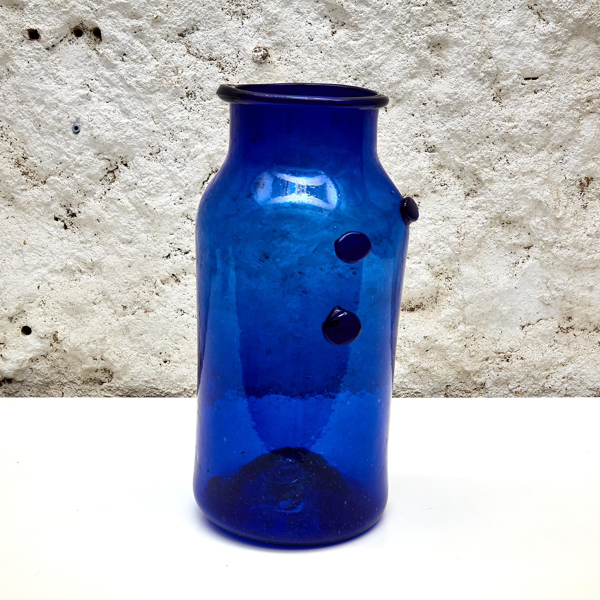 Blue Glass Bottle with Wicker Basket, circa 1930 For Sale 7
