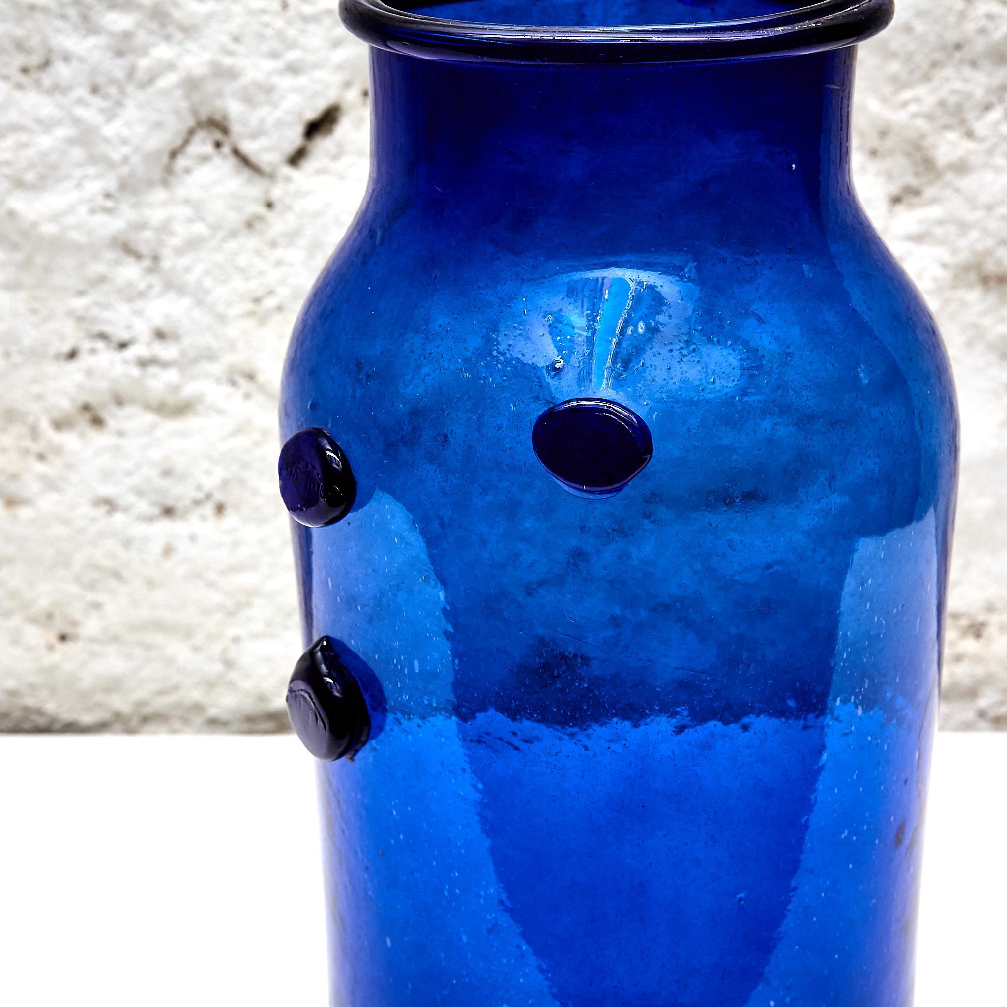Blue Glass Bottle with Wicker Basket, circa 1930 For Sale 8