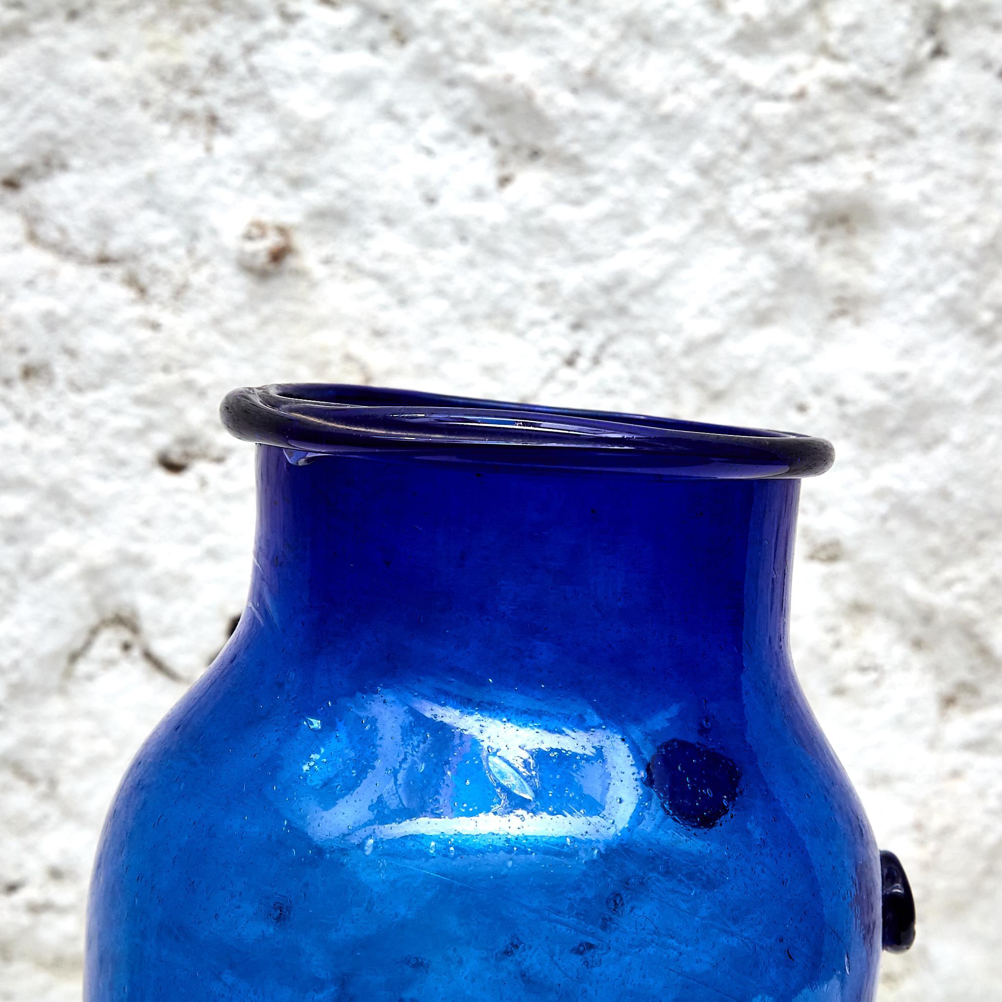 Blue Glass Bottle with Wicker Basket, circa 1930 For Sale 10