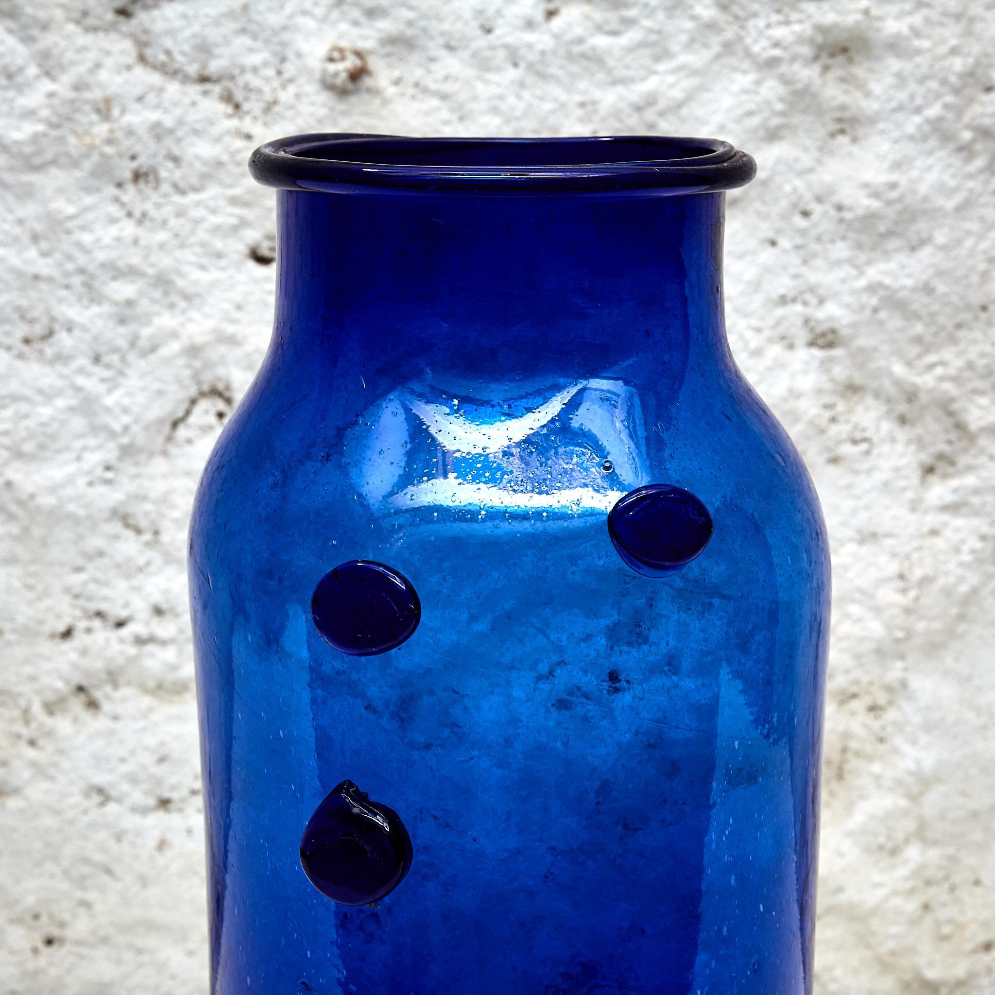 Blue Glass Bottle with Wicker Basket, circa 1930 For Sale 11