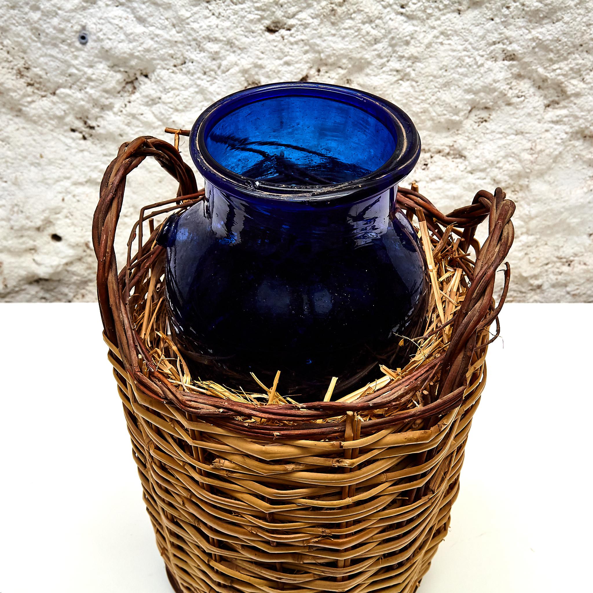 Blue Glass Bottle with Wicker Basket, circa 1930 13