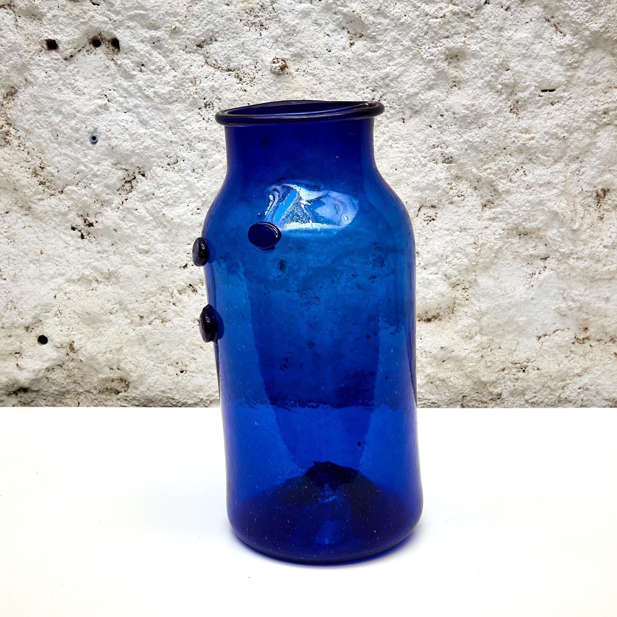 Blue Glass Bottle with Wicker Basket, circa 1930 For Sale 3