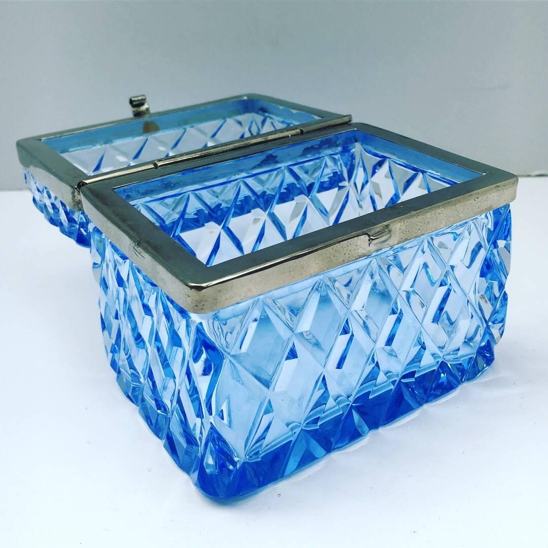 Italian Blue Glass Box with Hinged Closure