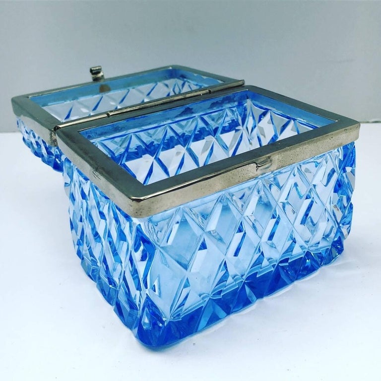 Blue Glass Box with Hinged Closure at 1stDibs