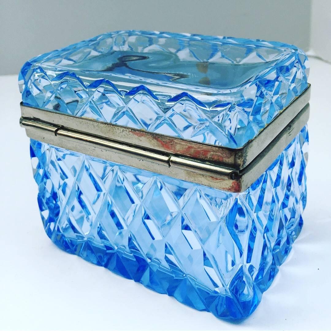 Blue Glass Box with Hinged Closure In Excellent Condition In Los Angeles, CA
