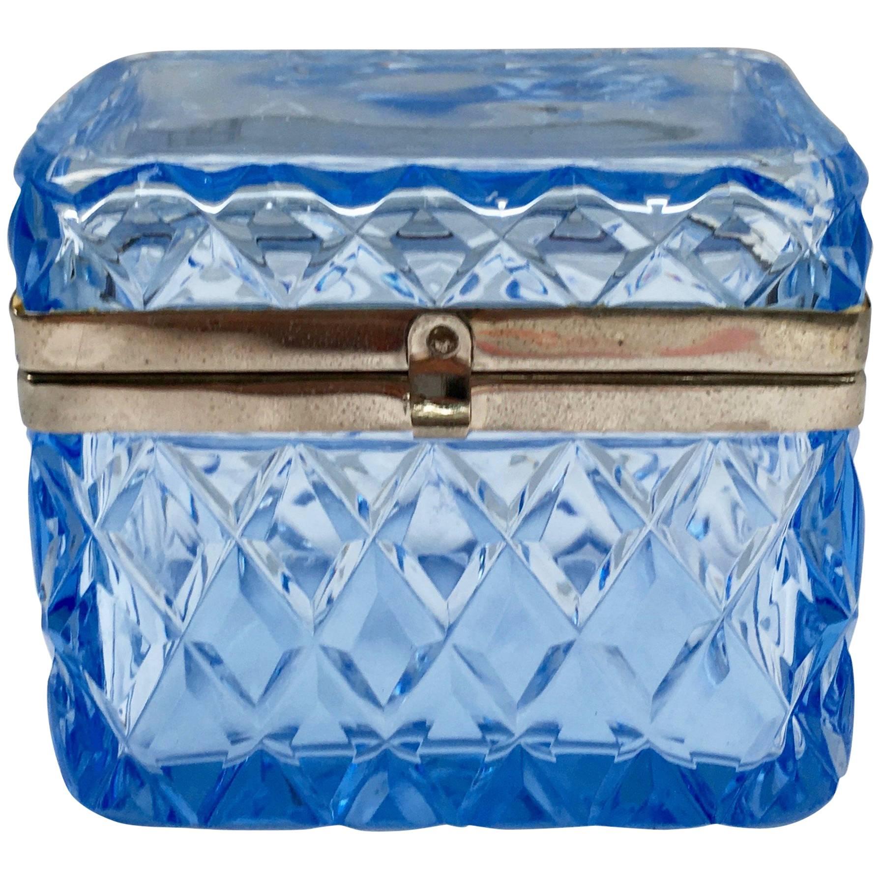 Blue Glass Box with Hinged Closure