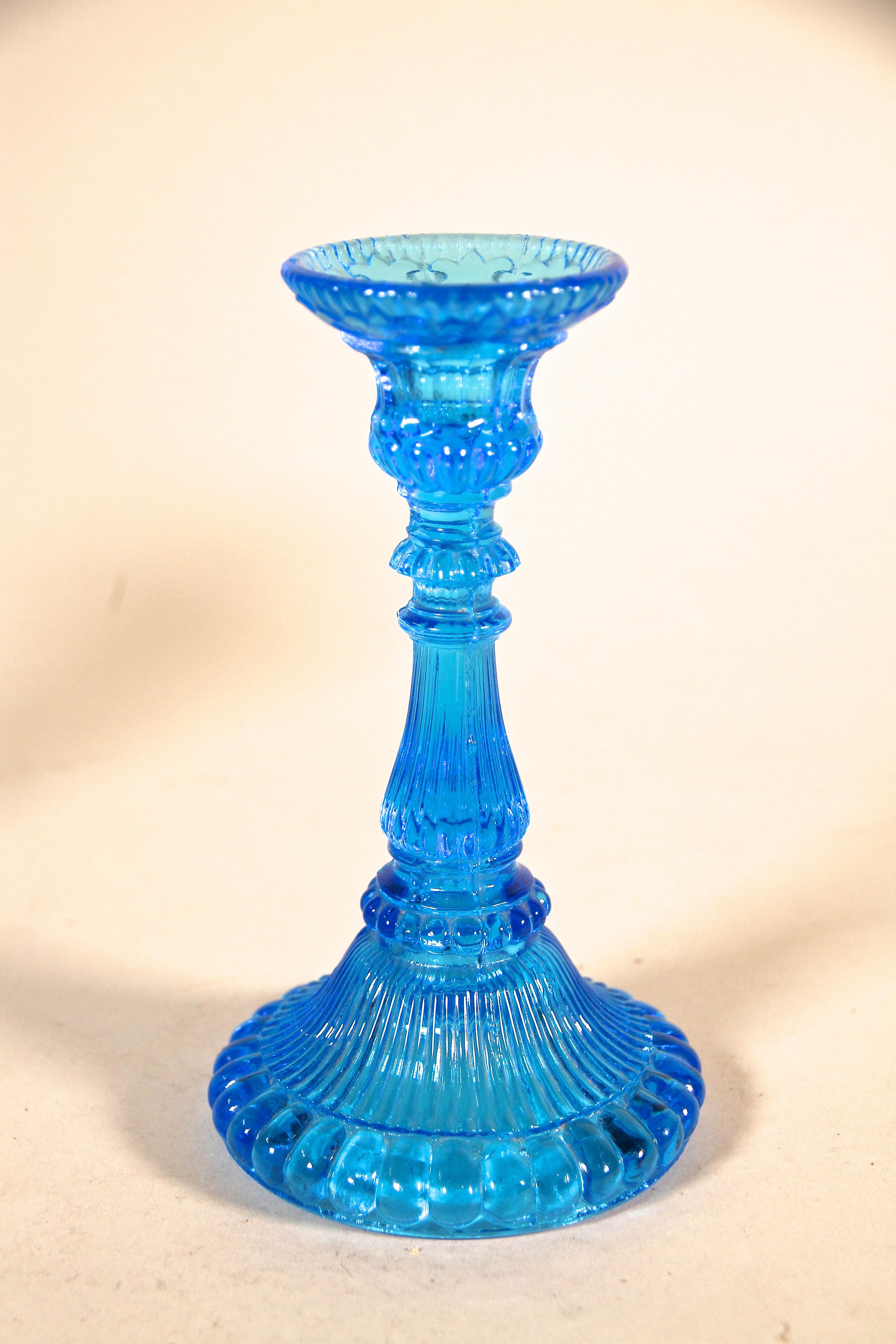 blue glass candlesticks