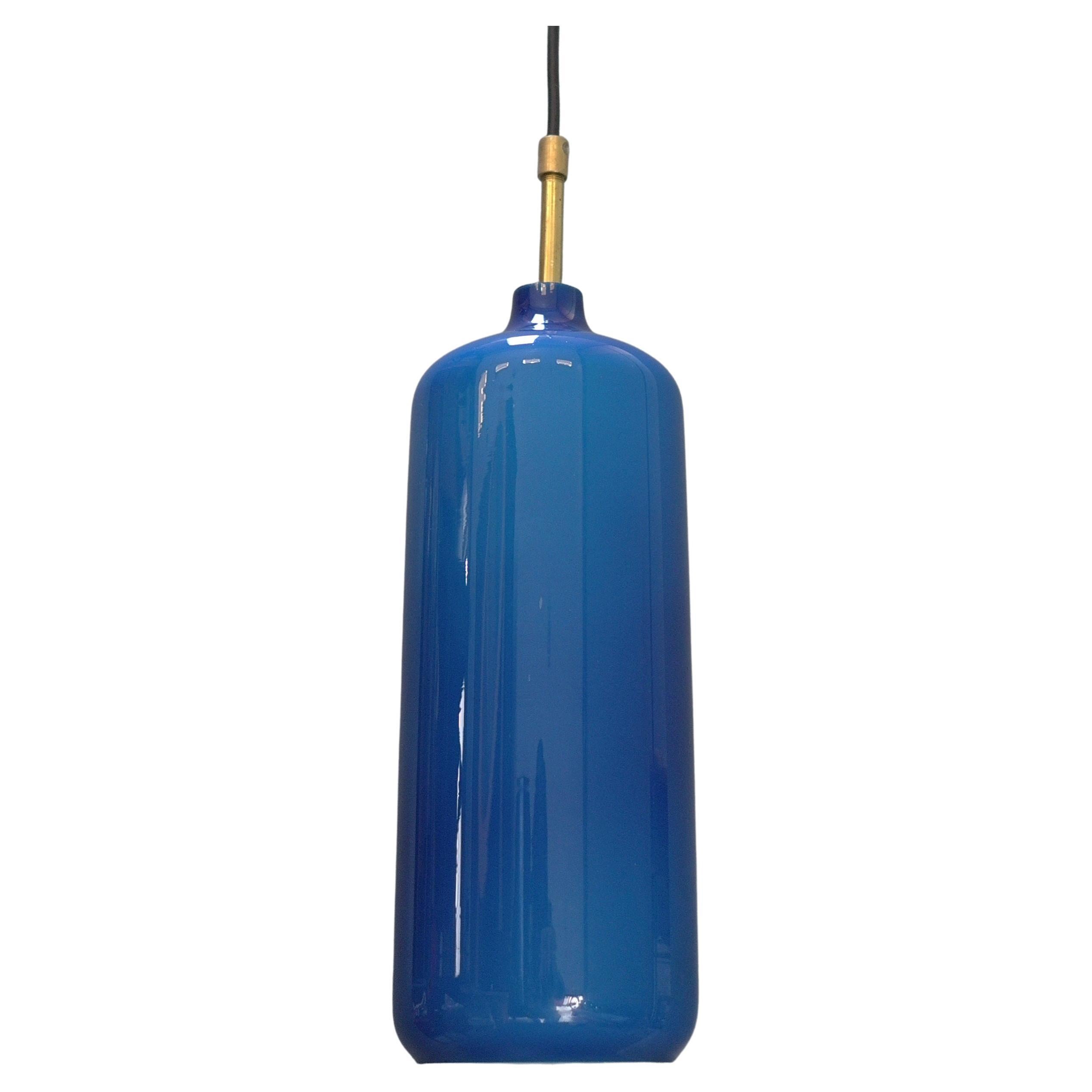 3x Blue Glass Cilinder Pendant Lamps by Uno & Östen Kristiansson, Sweden 1960's For Sale