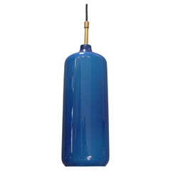 3x Blue Glass Cilinder Pendant Lamps by Uno & Östen Kristiansson, Sweden 1960's
