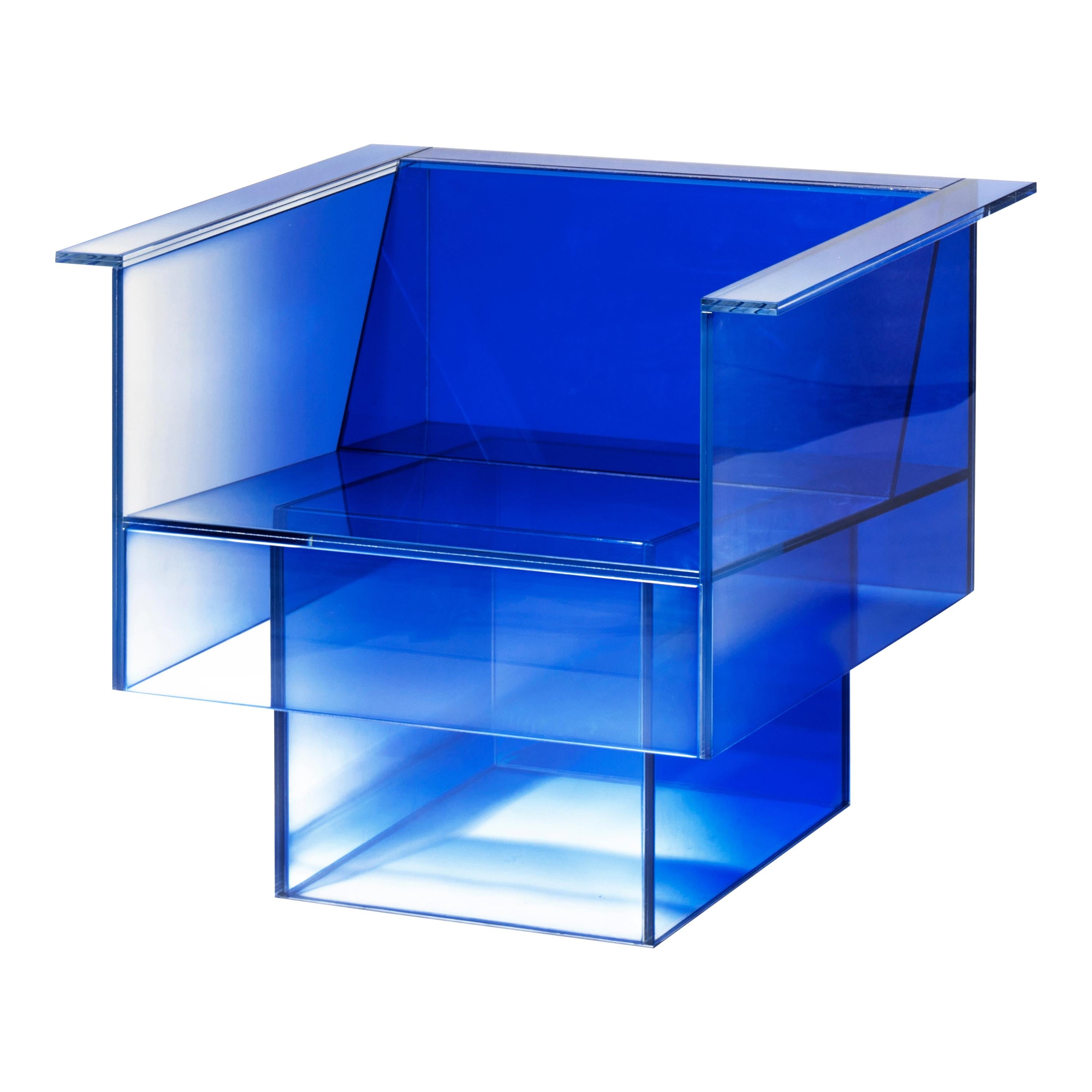 Null Blue Glass Clear Transition Color Armchair by Studio Buzao Customizable For Sale