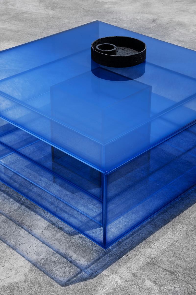 Chinese Null Blue Glass Clear Transition Color Coffee Table by Studio Buzao Customizable For Sale
