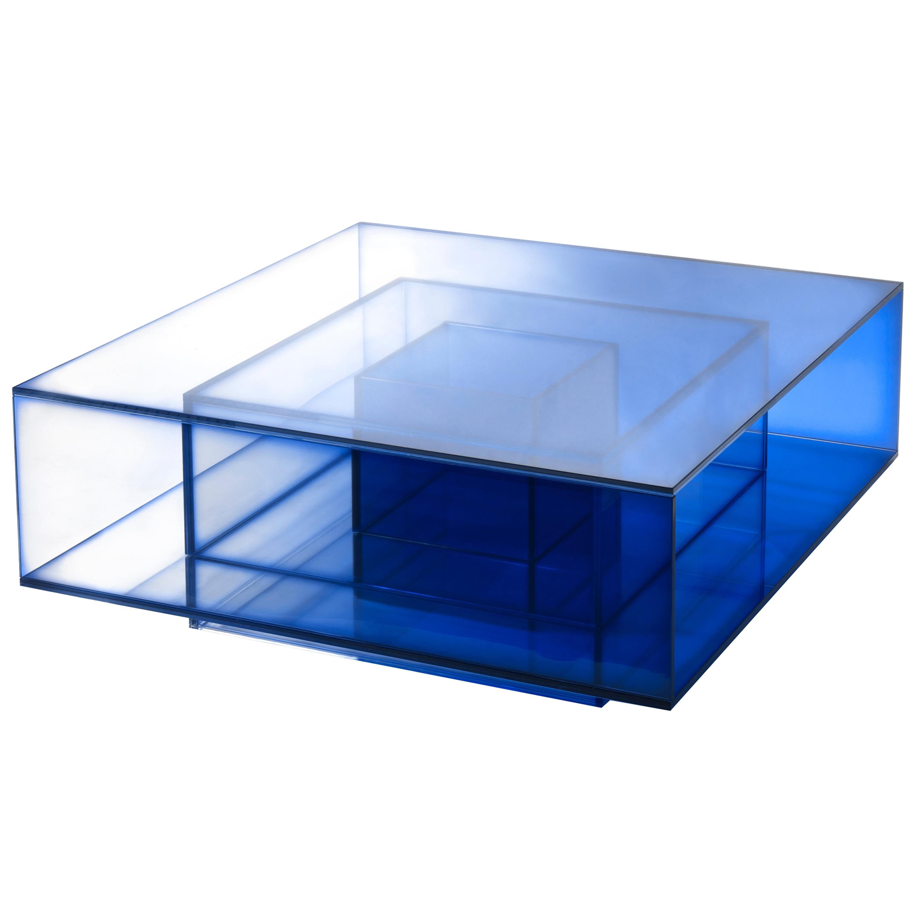 Null Blue Glass Clear Transition Color Coffee Table by Studio Buzao Customizable For Sale