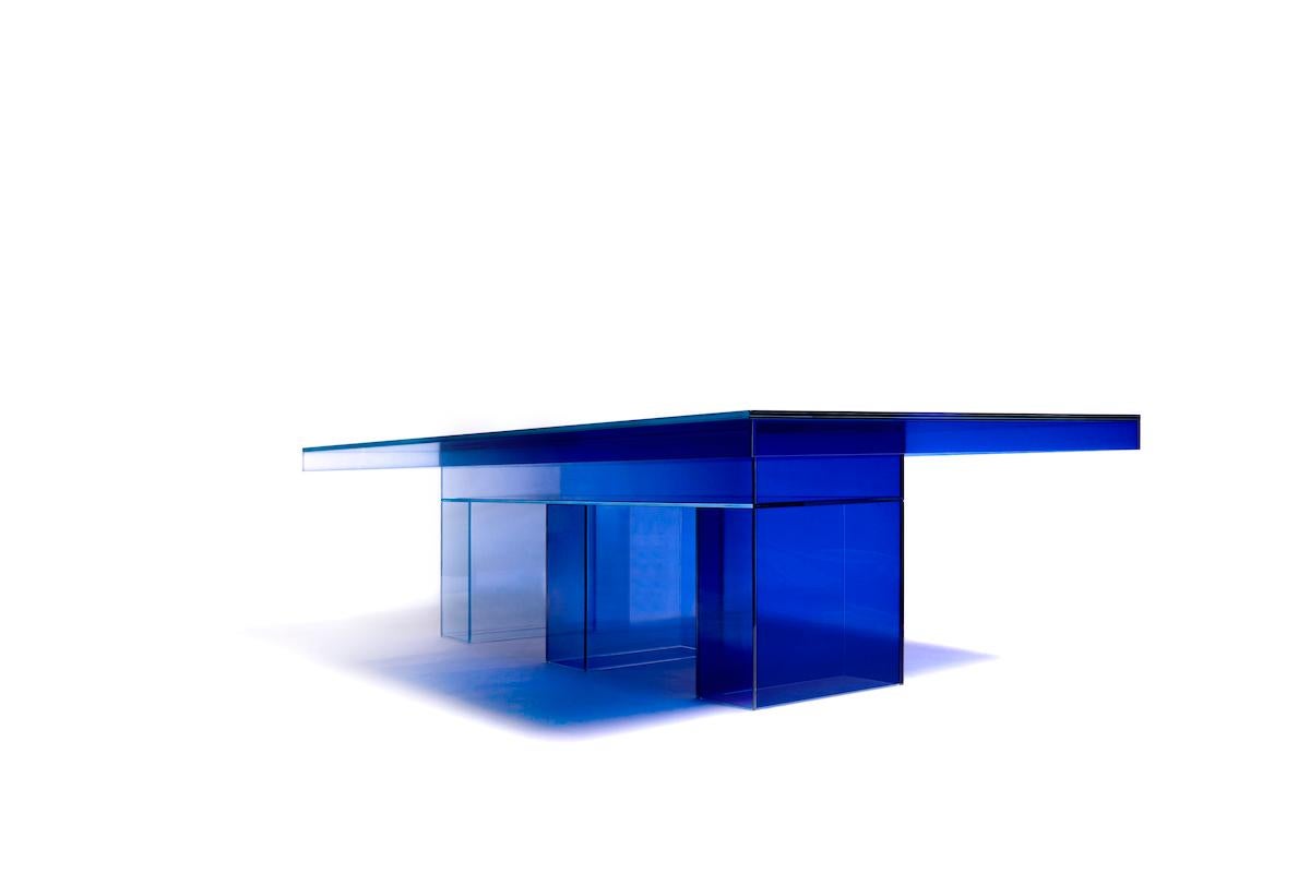 Laminated Null Blue Glass Clear Transition Color Dining Table by Studio Buzao Customizable For Sale