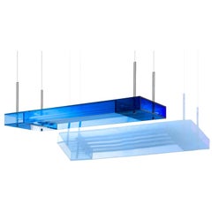 Blue Glass Clear Transition Color Square Hanging Light Customizable
