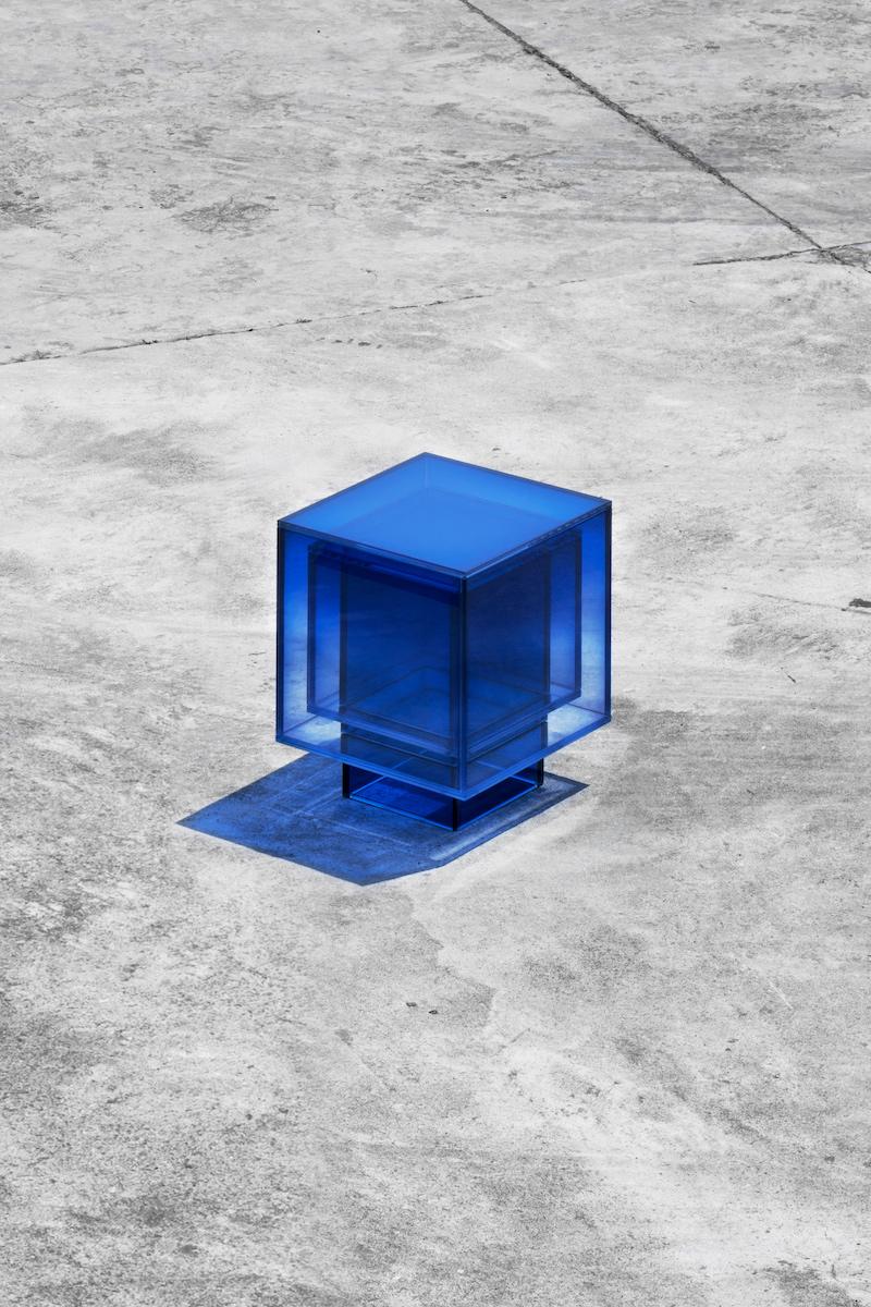 Null Blue Glass Clear Transition Color Square Table by Studio Buzao Customizable For Sale 3