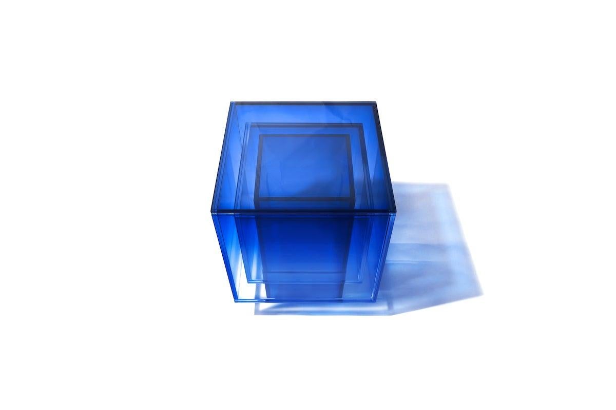 Null Blue Glass Clear Transition Color Square Table by Studio Buzao Customizable In New Condition For Sale In Beverly Hills, CA