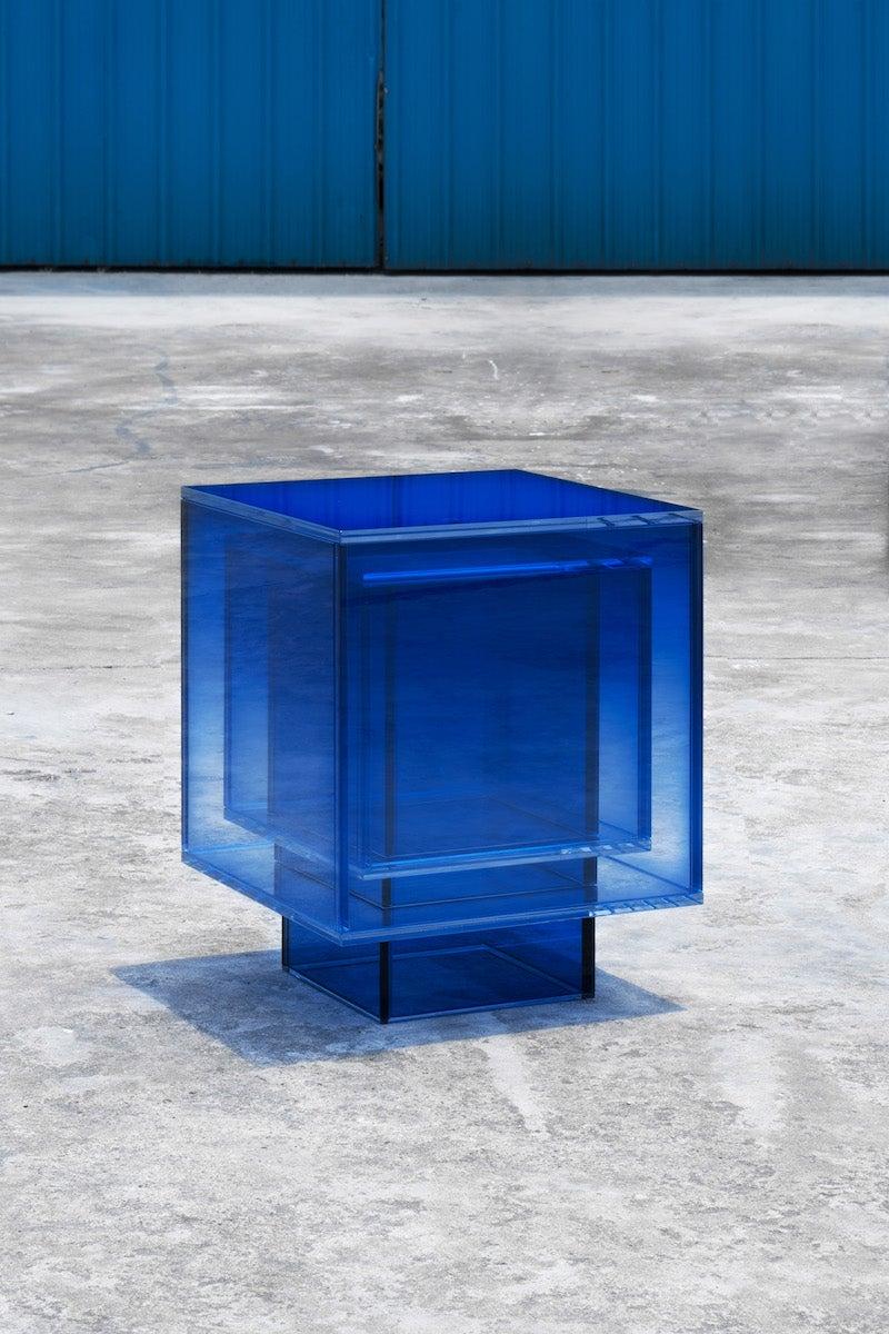 Null Blue Glass Clear Transition Color Square Table by Studio Buzao Customizable For Sale 1