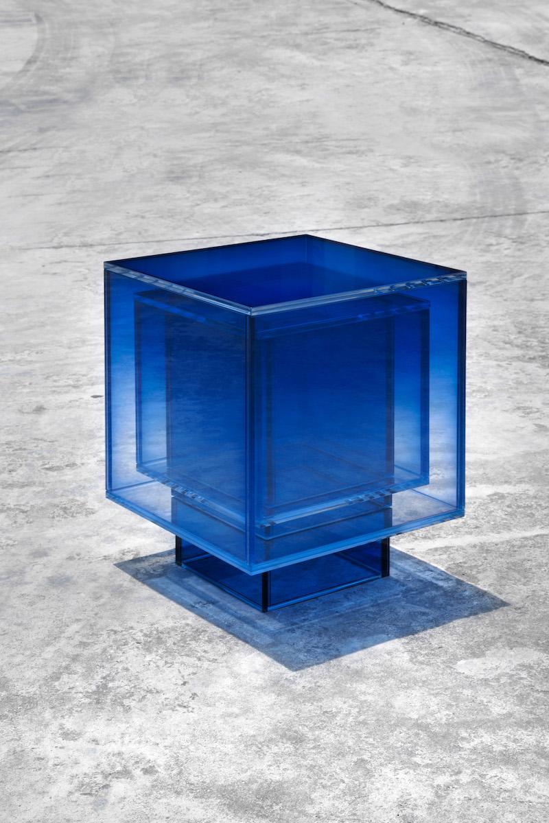 Null Blue Glass Clear Transition Color Square Table by Studio Buzao Customizable For Sale 1