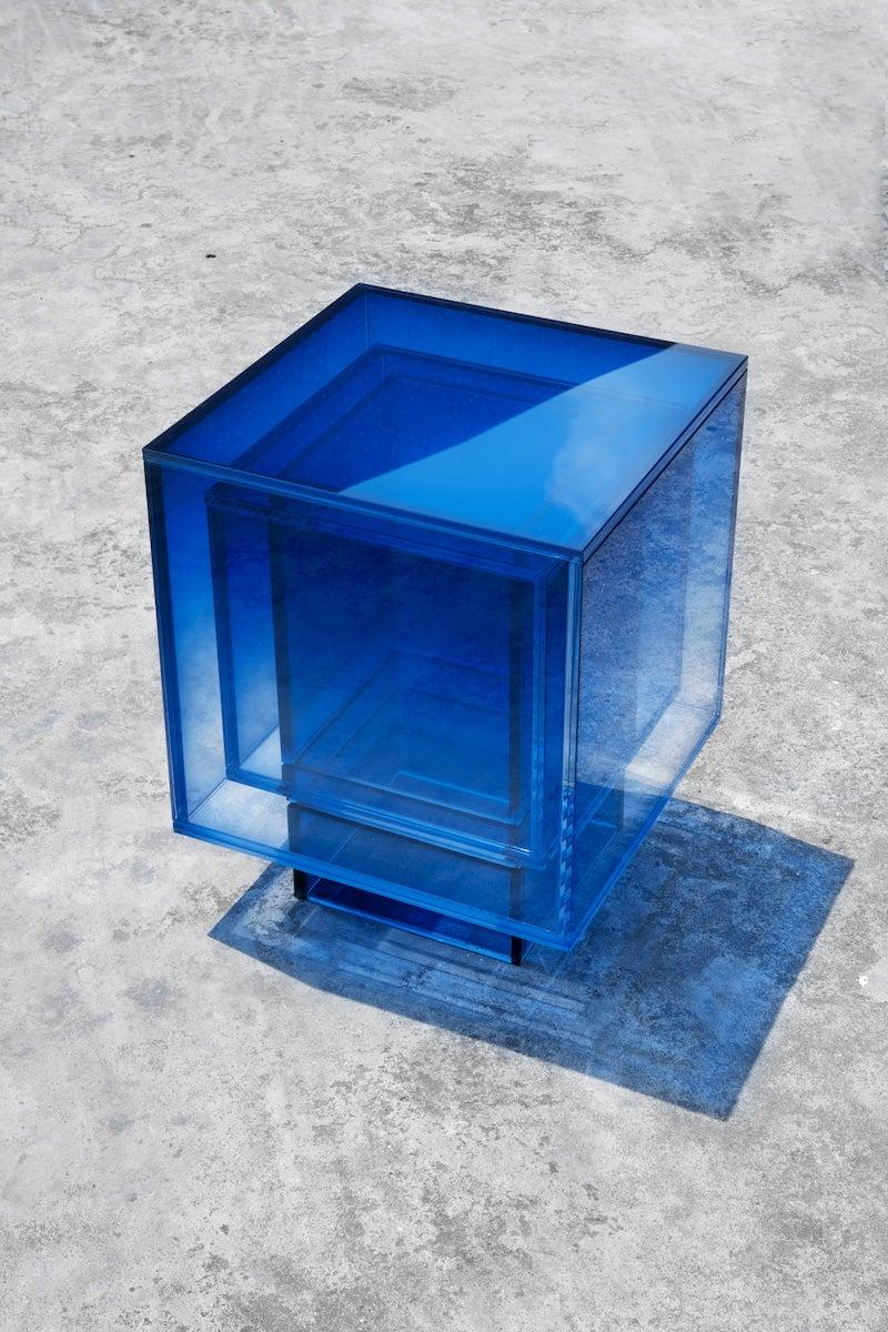 Null Blue Glass Clear Transition Color Square Table by Studio Buzao Customizable For Sale 3