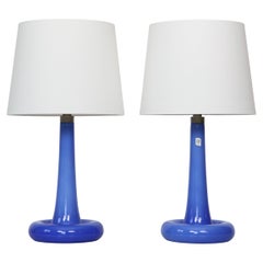 Blue Glass Desk Lamps by Michael Bang for Royal Copenhagen, 1980s, Denmark