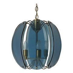 Blue Glass Exclusive Italian Design Ceiling Lamp by VECA, 1960s, Italy