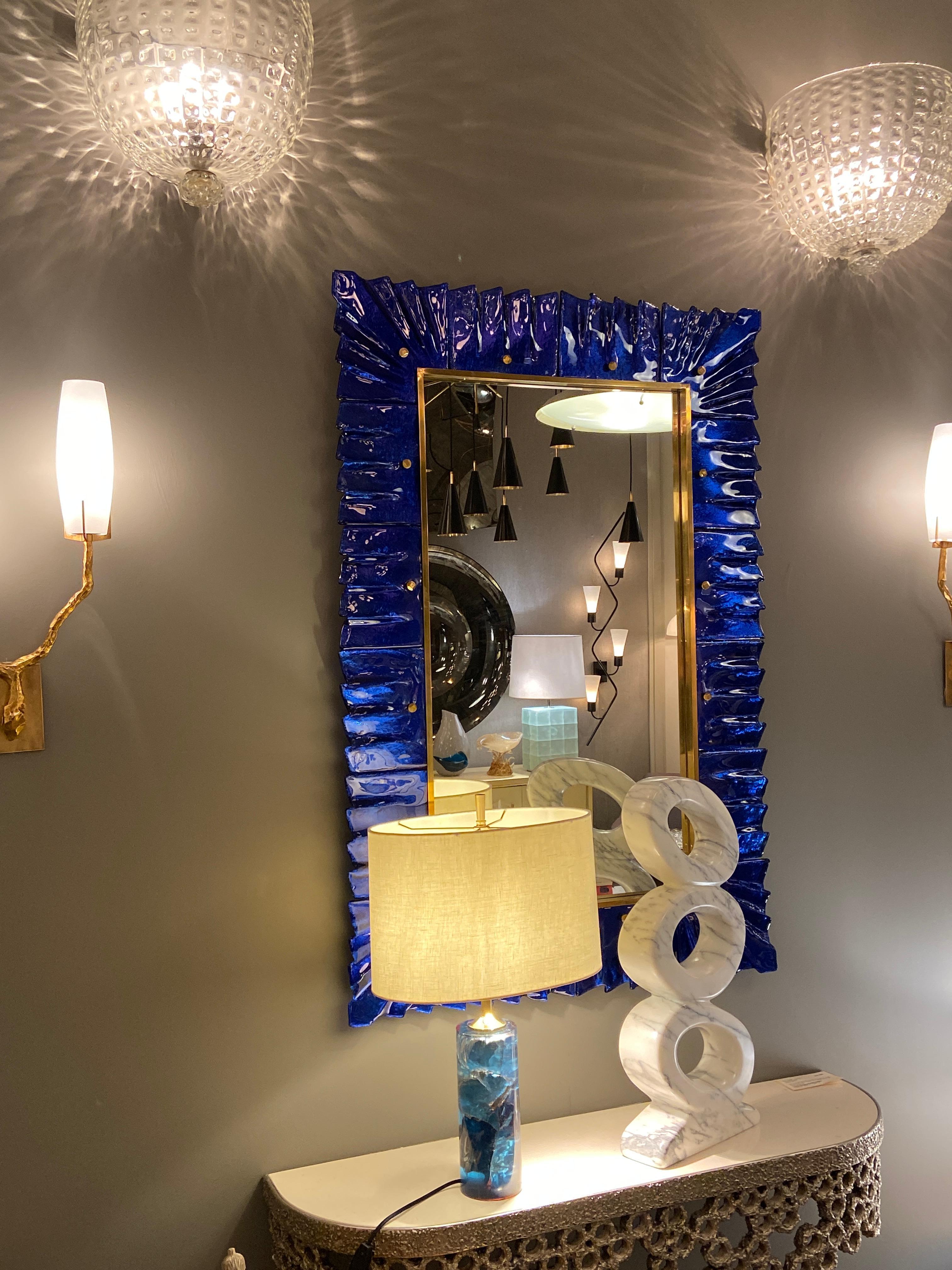 blue framed mirror